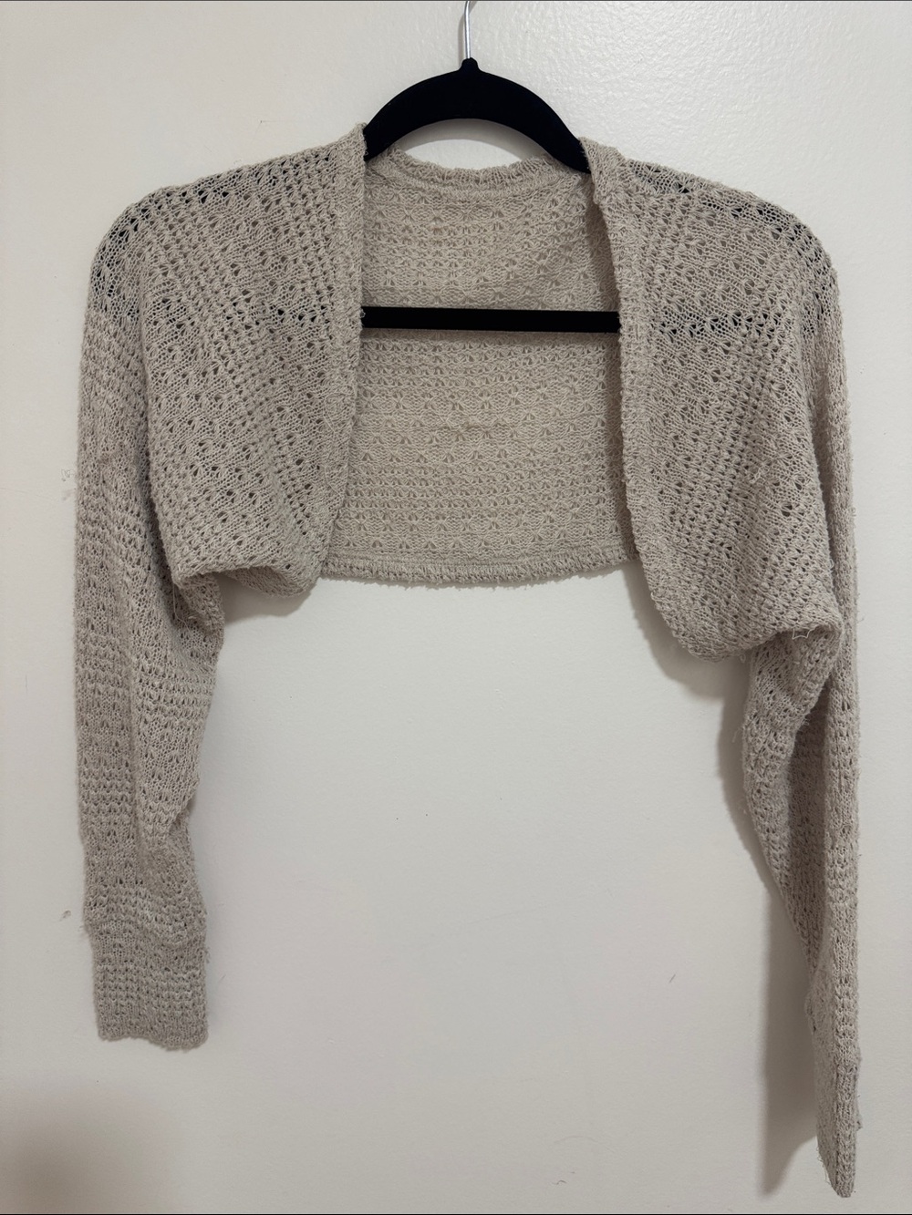 SHEIN Light Beige Open Knit Cropped Bolero